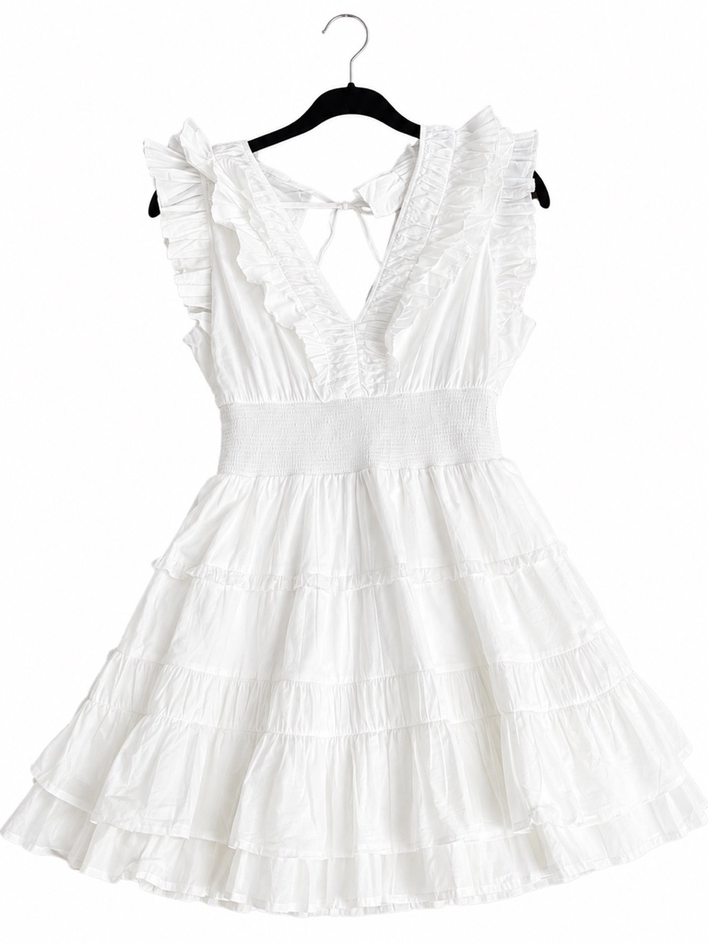 Girls' White Ruffle Tiered Dress